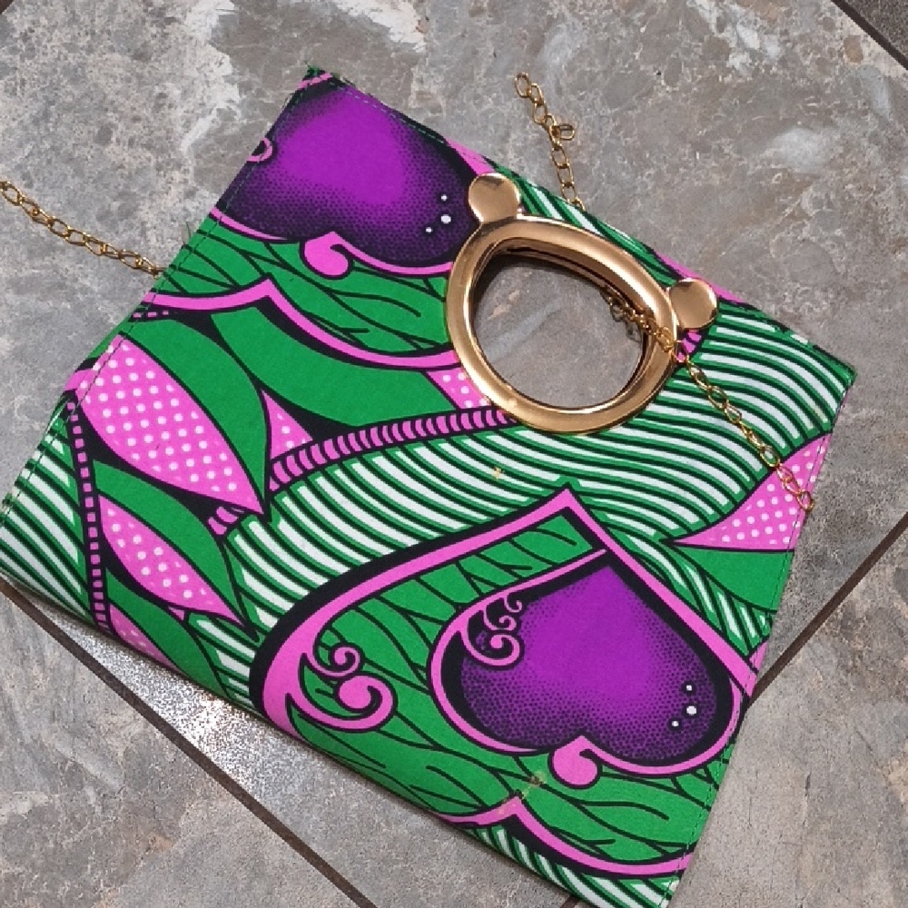 Chic Green and Purple Clutch with Gold Handle